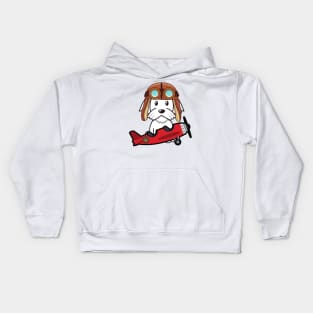 Cute white dog is in a vintage airplane Kids Hoodie